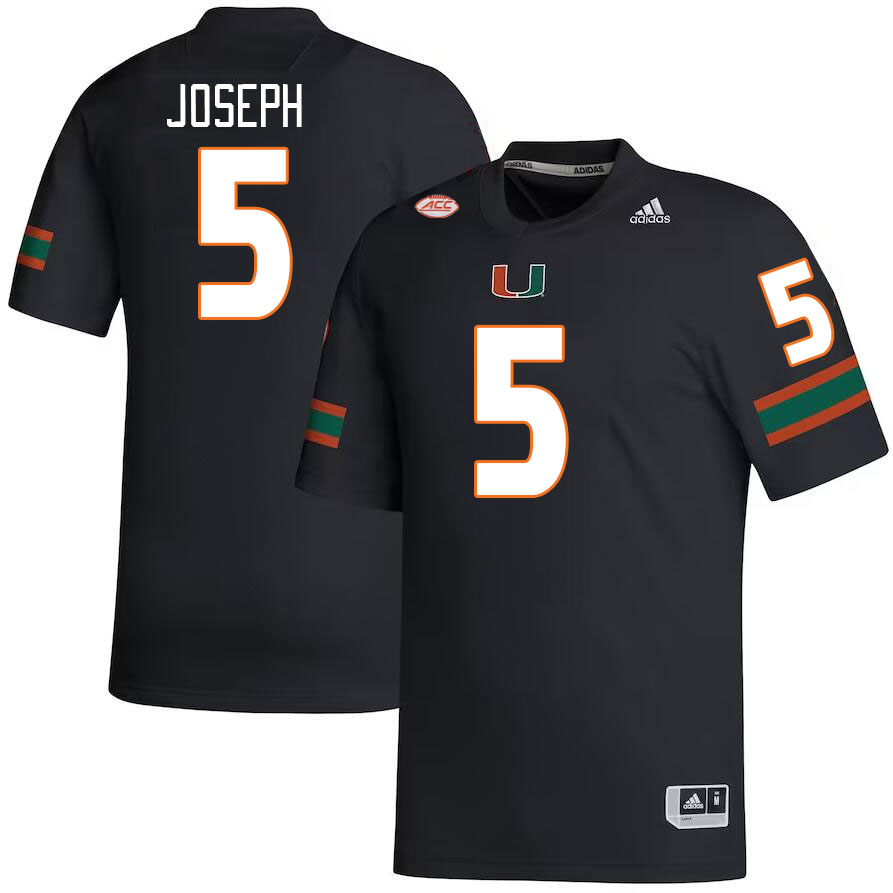 Men #5 Nathaniel Joseph Miami Hurricanes College Football Jerseys Stitched-Black - Click Image to Close